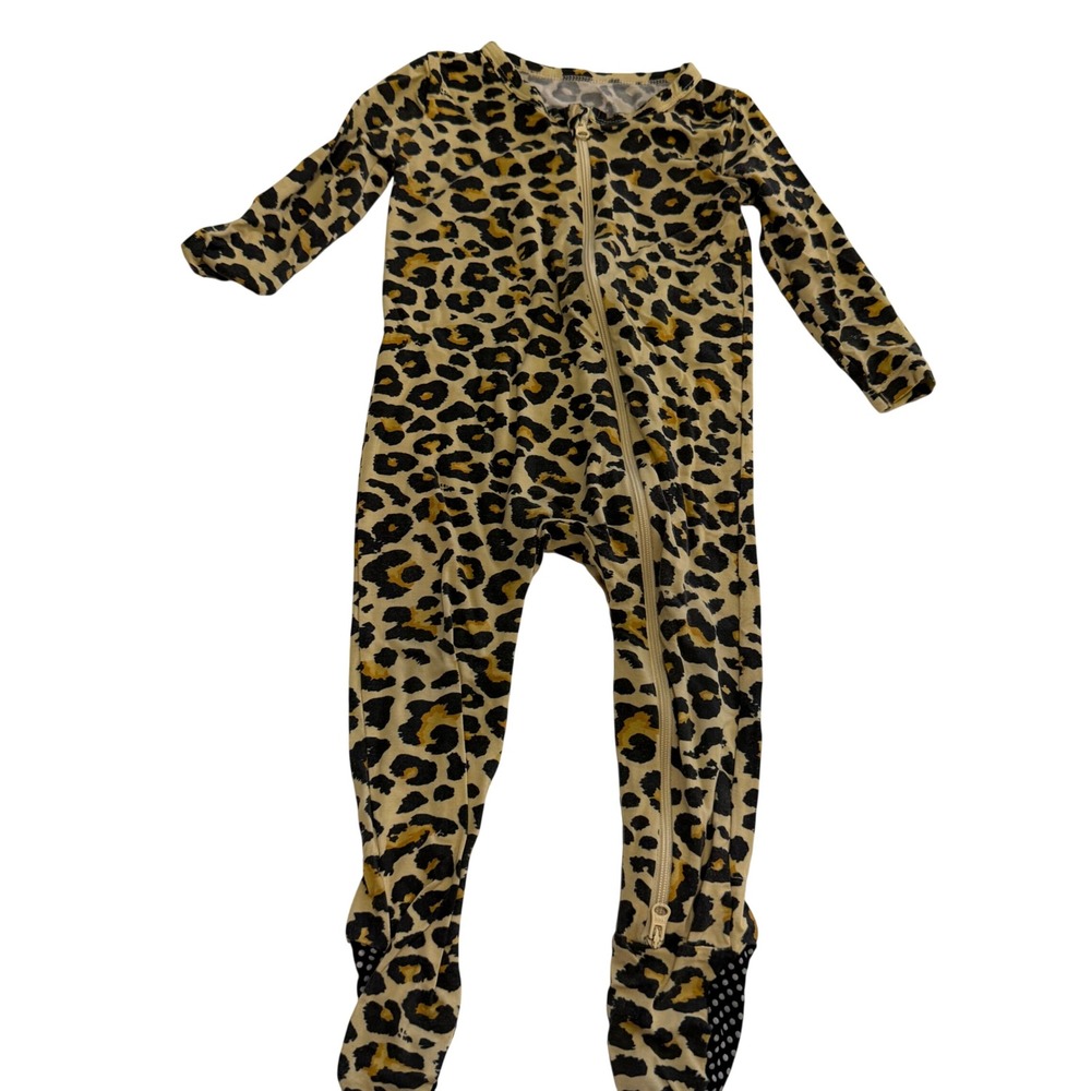 Hapiu Baby Leopard Print Bamboo Viscose Footed Sleeper Pajamas 12-18M